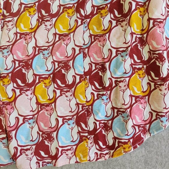ModCloth Top Womens Medium Multicolor Cat Print Button Down Cat Lady Long Sleeve - Picture 11 of 14